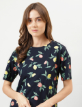 Printed Midi Round Neck Night Dress
