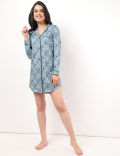 Pure Cotton Printed Notch Lapel Collar Sleepshirt