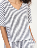 Flax Mix Striped V Neck Nightdress Set