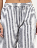 Flax Mix Striped V Neck Nightdress Set