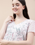 Pure Cotton Printed V-Neck Nightdress