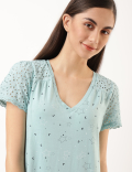 Pure Cotton Printed V-Neck Nightdress