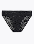 Lace Detail Spot Mesh Low-Rise Knickers