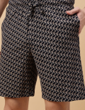 Set of 2 Pure Cotton Crew Neck T-Shirt with Printed Drawstring Shorts