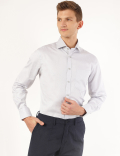 Pure Cotton Dobby Spread Collar Shirt