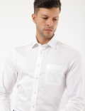 Pure Cotton Plain Spread Collar Shirt