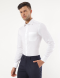 Pure Cotton Plain Spread Collar Shirt