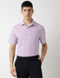 Cotton Rich Checks Spread Collar Shirt