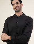 Premium Texture Grandad Collar Slim Fit Shirt With Cuff Detailing