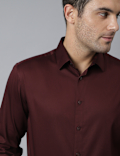 Cotton Mix Plain Spread Collar Shirt