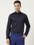 Cotton Mix Plain Spread Collar Shirt