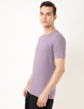 Cotton Blend Round Neck Solid T-Shirt