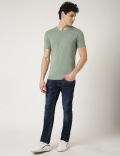 Cotton Blend Round Neck Solid T-Shirt