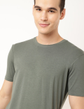 Cotton Blend Round Neck Solid T-Shirt