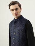 Printed Mandarin Collar Waistcoat