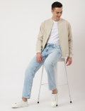 Striped Regular Fit Bomber Jacket