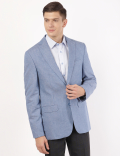 Linen Mix Plain Lapel Collar Blazer