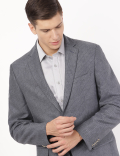 Linen Mix Striped Lapel Collar Blazer