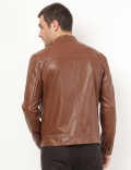 Faux Leather Funnel Neck Jacket