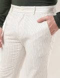 Regular Fit Cotton Blend Striped Trousers