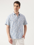 Linen Blend Striped Spread Collar Shirt