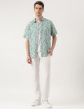 Linen Blend Striped Spread Collar Shirt