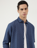 Linen Rich Ditsy Print Relaxed Fit Shirt