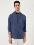 Linen Rich Ditsy Print Relaxed Fit Shirt