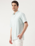 Linen Blend Leaves Spread Collar Shirt