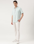 Linen Blend Leaves Spread Collar Shirt