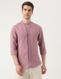 Linen Blend Solid Mandarin Neck Shirt