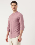 Linen Blend Solid Mandarin Neck Shirt