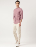 Linen Blend Solid Mandarin Neck Shirt