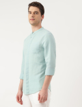 Linen Blend Solid Mandarin Neck Shirt