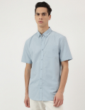 Pure Cotton Plain Button Down Collar Shirt