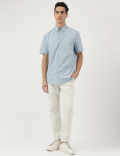 Pure Cotton Plain Button Down Collar Shirt
