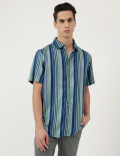 Pure Viscose Stripes Spread Collar Shirt