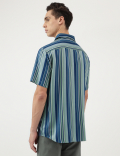 Pure Viscose Stripes Spread Collar Shirt