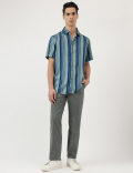 Pure Viscose Stripes Spread Collar Shirt