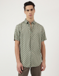Pure Viscose Geometric Spread Collar Shirt