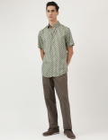 Pure Viscose Geometric Spread Collar Shirt