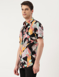 Viscose Leaves Print Spread Collar Shirt