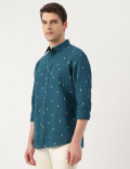 Linen Blend Paisley Spread Collar Shirt