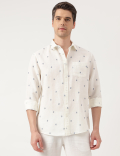 Linen Blend Paisley Spread Collar Shirt