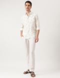 Linen Blend Paisley Spread Collar Shirt