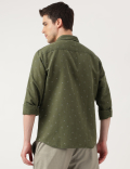 Linen Blend Printed Spread Collar Shirt