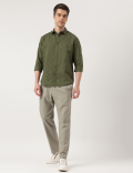 Linen Blend Printed Spread Collar Shirt