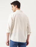 Linen Blend Printed Spread Collar Shirt