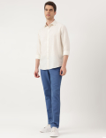 Linen Blend Printed Spread Collar Shirt