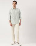 Linen Blend Striped Spread Collar Shirt